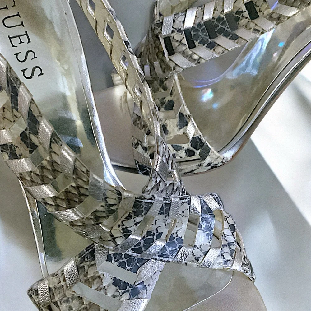 Guess Women’s Rianne Python Print Sandals - Picture 8 of 16